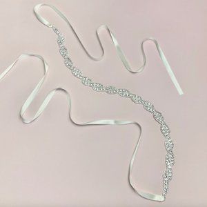 Bridal Belt Silver 18 inch jewels Pink Ribbon